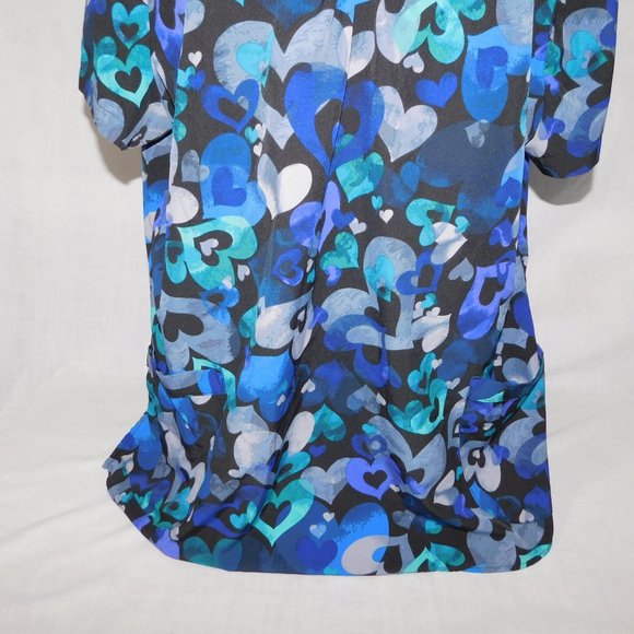 White Cross Womens XL Black with Blue Purple Hearts V Neck Scrub Top Shirt - Picture 6 of 12